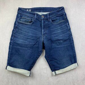 G Star Raw Men Jean Shorts 30 Blue Denim 3301 1/2 Button Fly Medium Wash Stretch